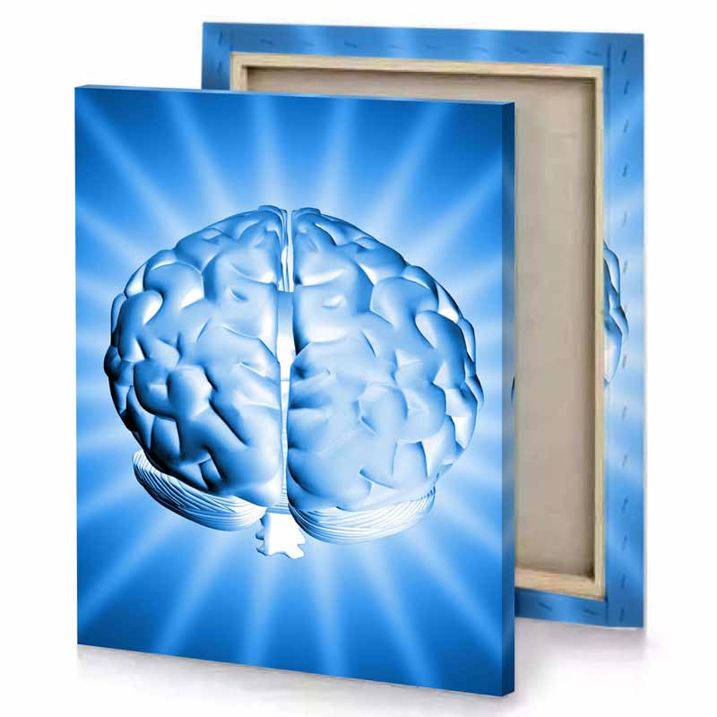a blue brain with bright light shining behind it sky canvas