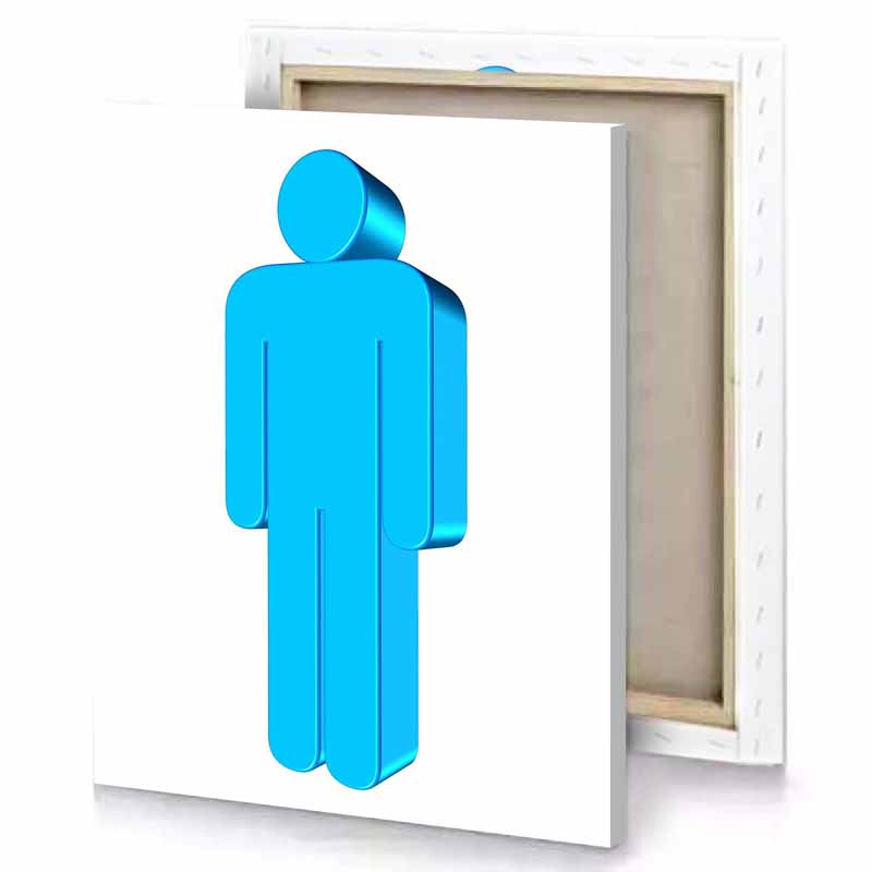 a blue person standing in front of white background turquoise canvas