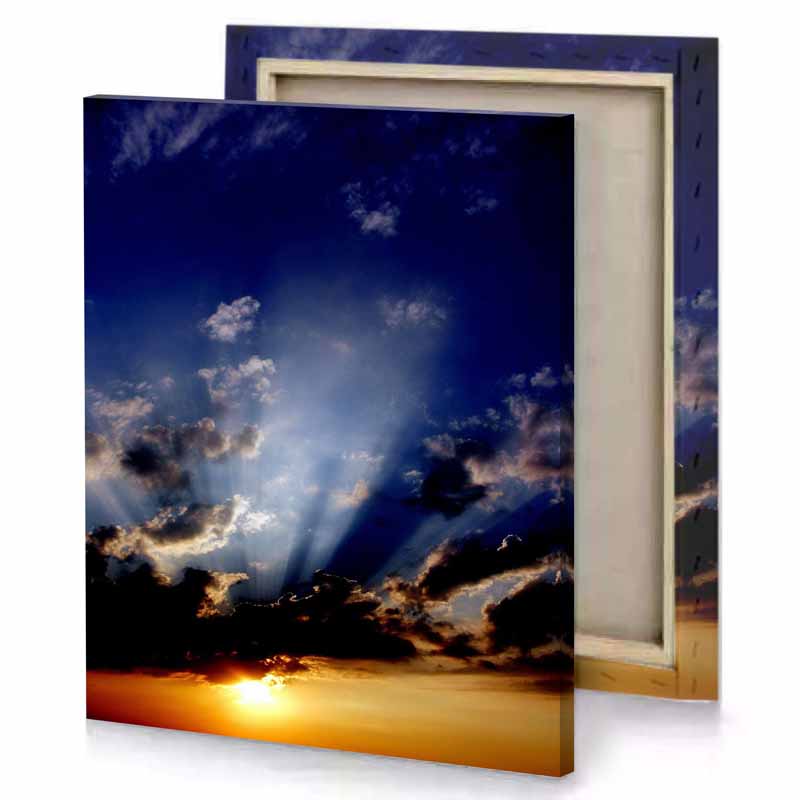 a boat is on the water at sunset prussian blue canvas