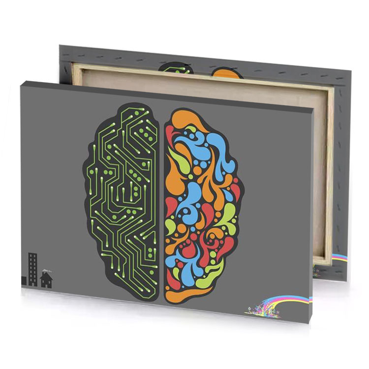 a brain with circuit in the middle hunter green canvas