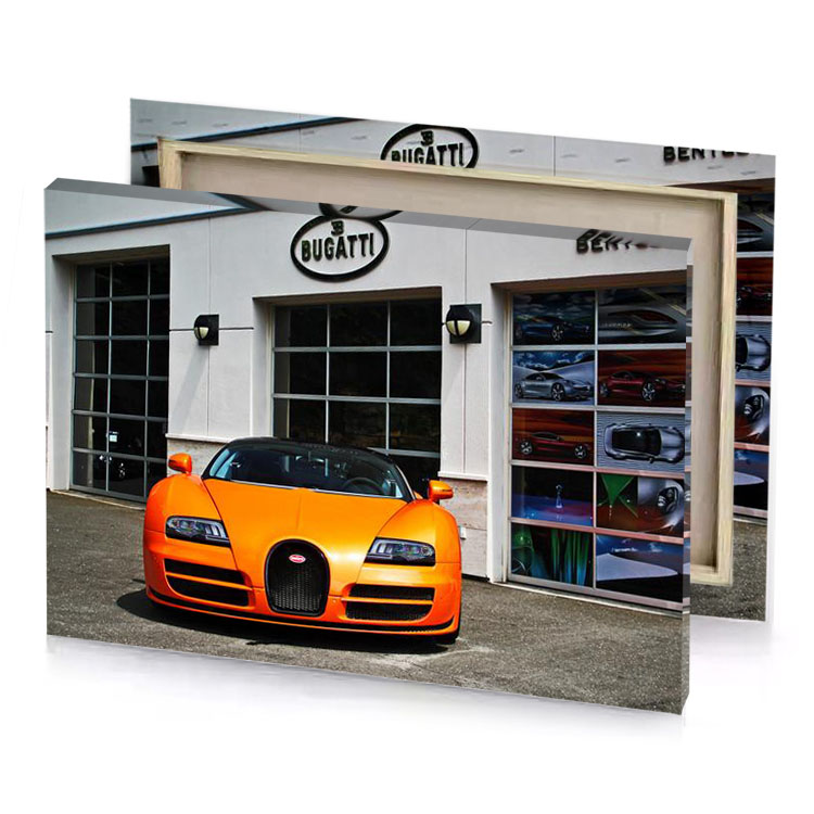 a bug is parked in front of building dark orange canvas