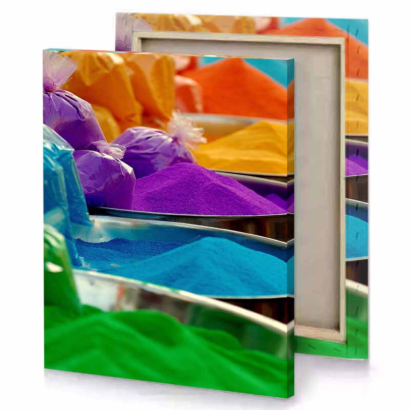 a bunch of colorful powders dark magenta canvas