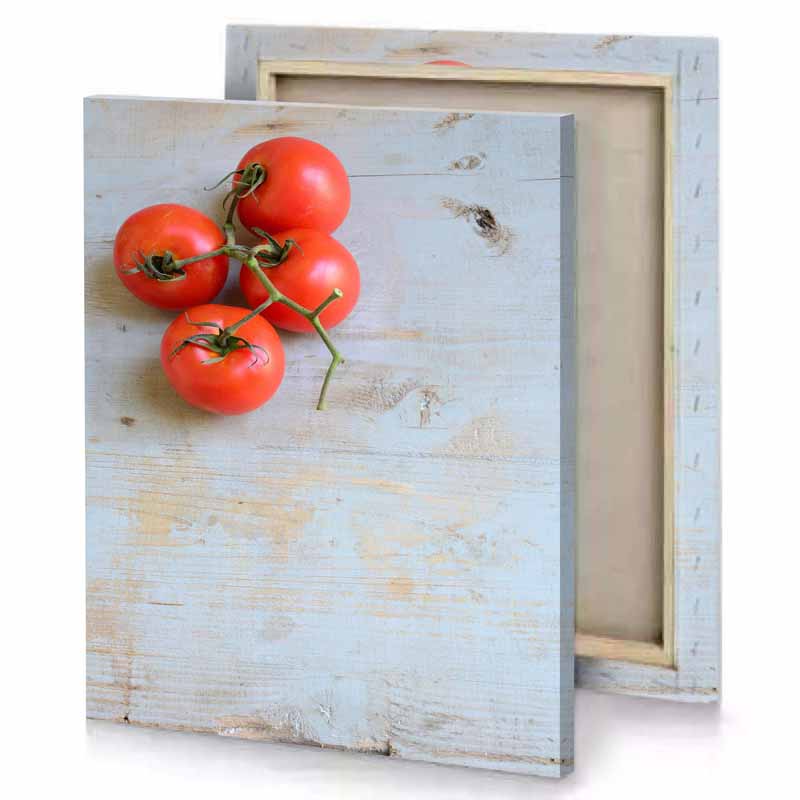 a bunch of tomatoes on wooden table lust canvas