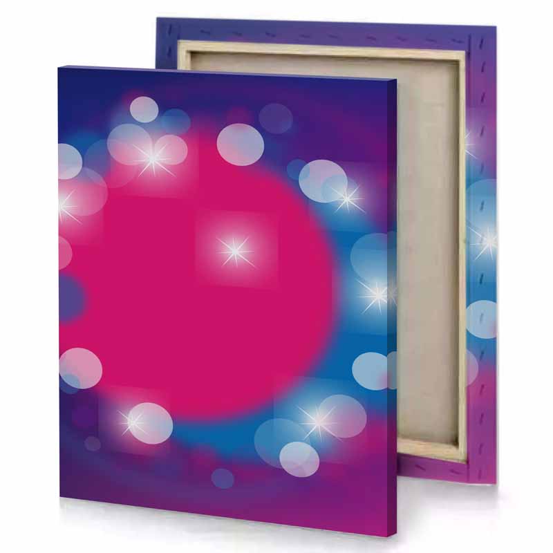 a circular background with pink circle and white stars ruby canvas