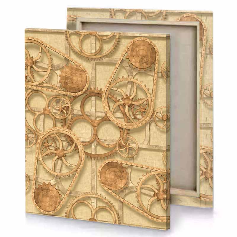 a clock made out of gears on wall canvas