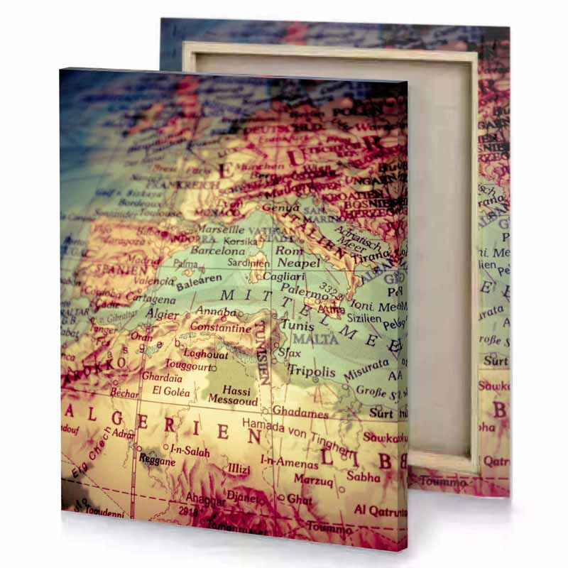 a close up of map with red and white rosy brown canvas