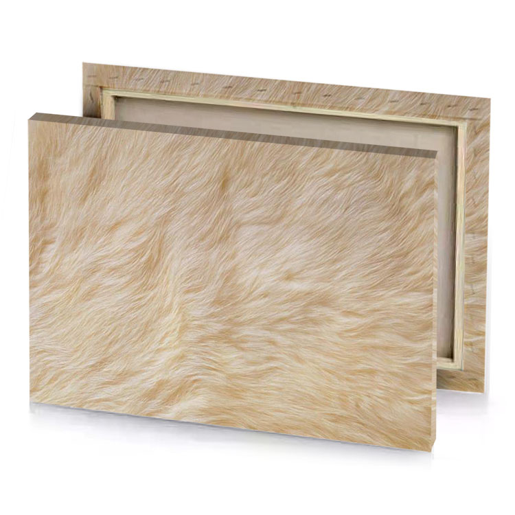 a close up of white fur tan canvas