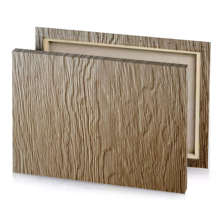 a close up of wooden panel sienna canvas