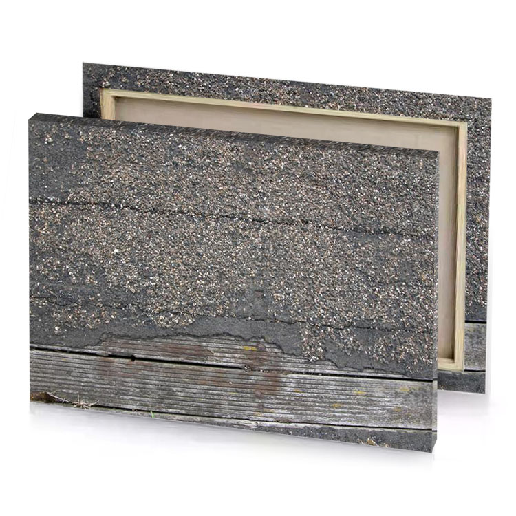 a close up of wooden plank with piece wood in gray canvas