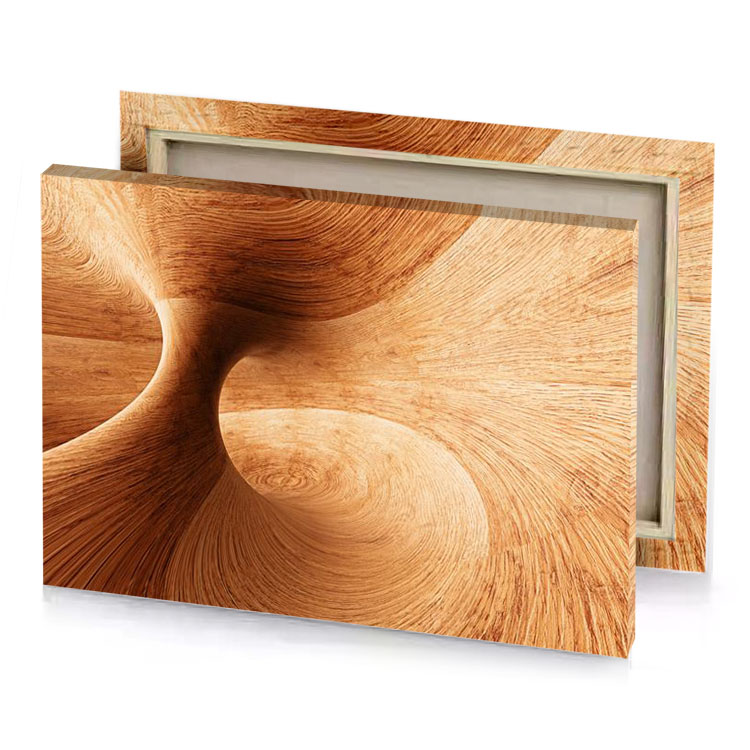 a close up of wooden structure with spiral design canvas