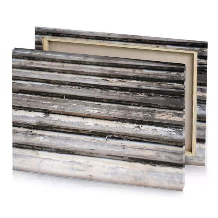 a close up of wooden walkway silver canvas