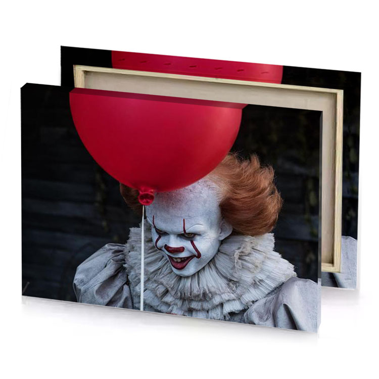 a clown with red balloon on his head burgundy canvas