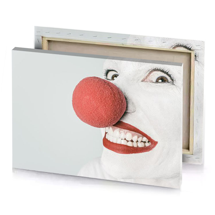 a clown with red nose and white face fuzzy wuzzy brown canvas