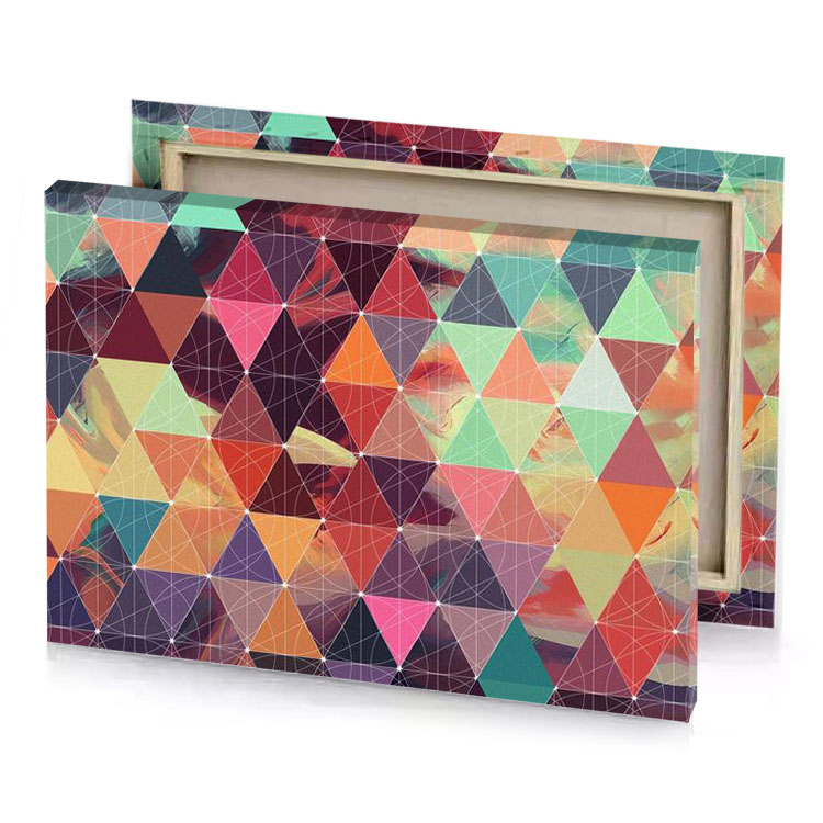 a colorful abstract pattern with many triangles taupe canvas