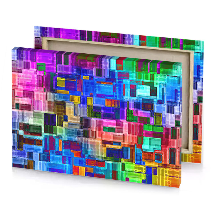 a colorful background with squares and cerulean blue canvas