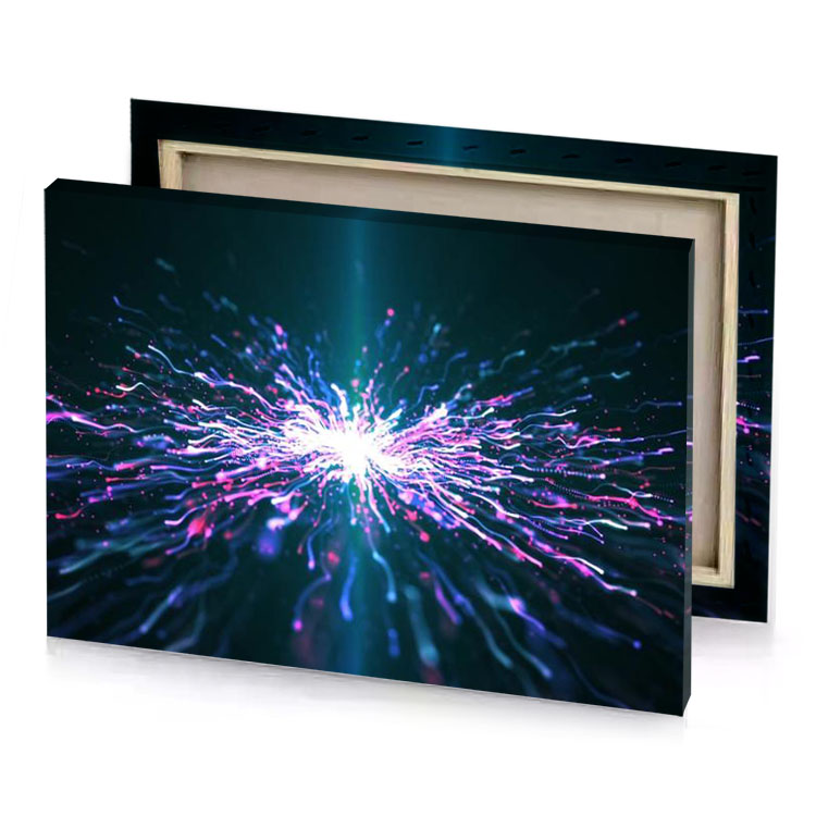 a colorful explosion of light and sparks dark cornflower blue canvas