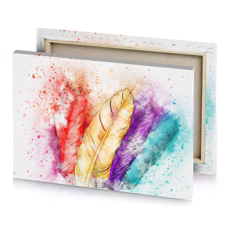 a colorful feather with watercolor splashs navajo white canvas