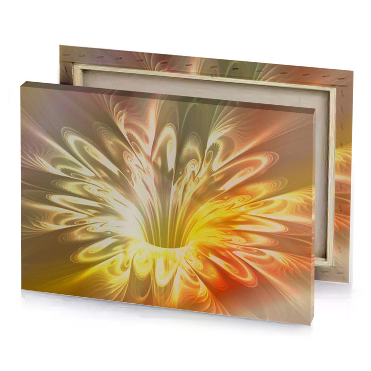 a colorful flower with yellow center camouflage green canvas