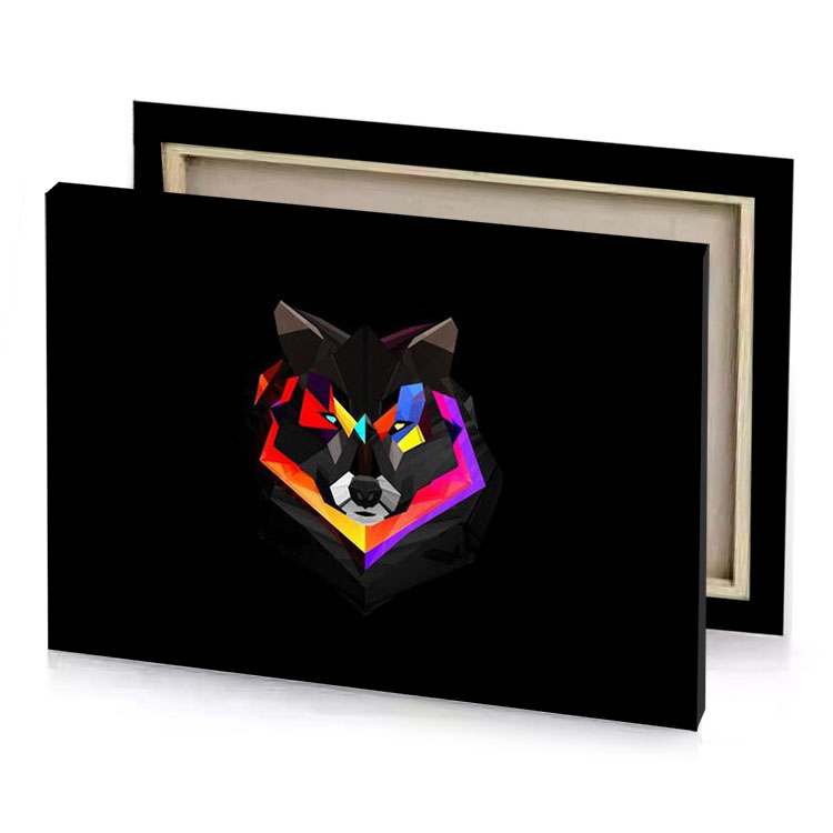 a colorful fox head on black background red canvas