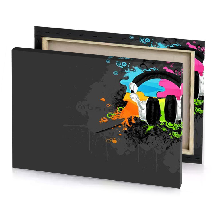 a colorful headphones with splash of paint tangerine canvas