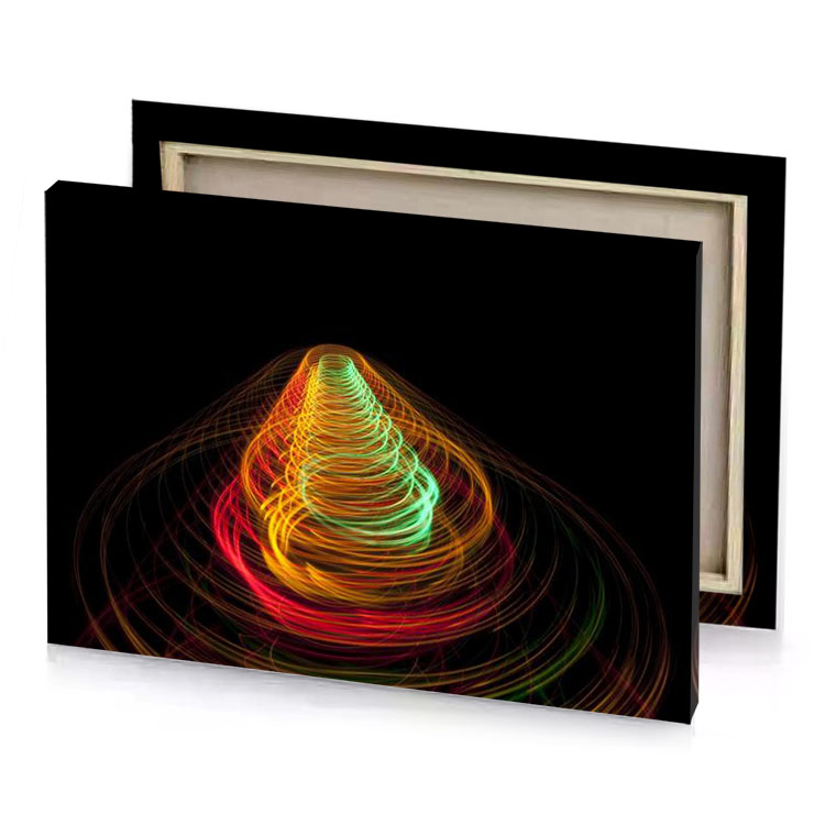 a colorful light painting on black background mahogany canvas