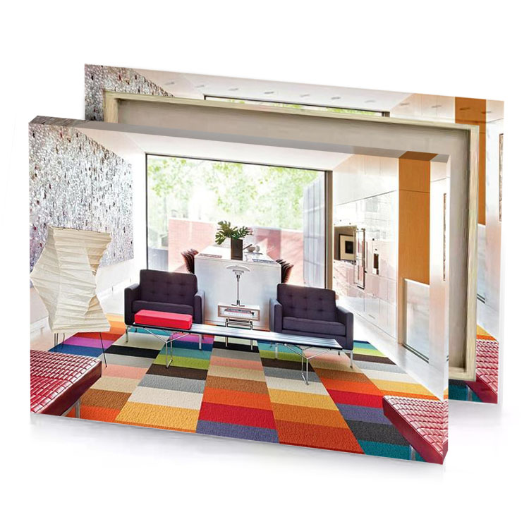 a colorful rug in living room linen canvas