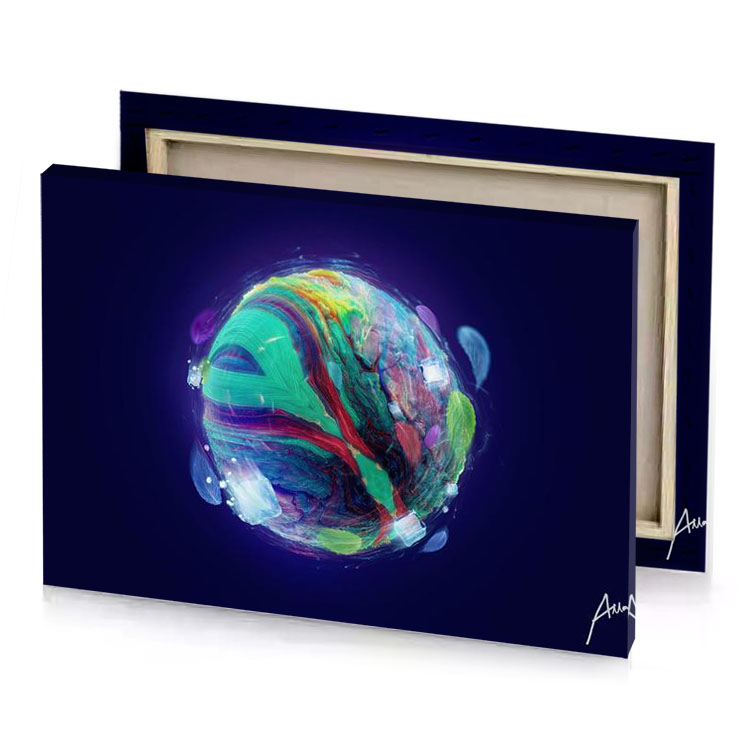 a colorful sphere with dark background jungle green canvas