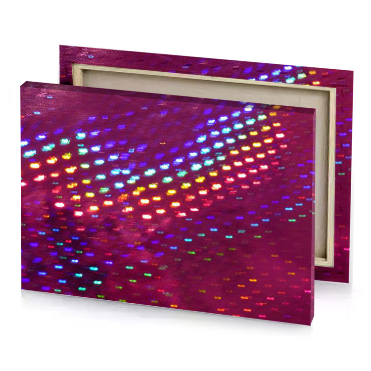 a colorful wall with many colored lights brown canvas