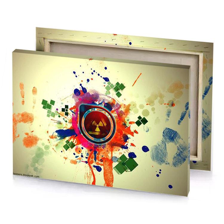 a colorful wallpaper with triangle and handprint pale golden rod canvas
