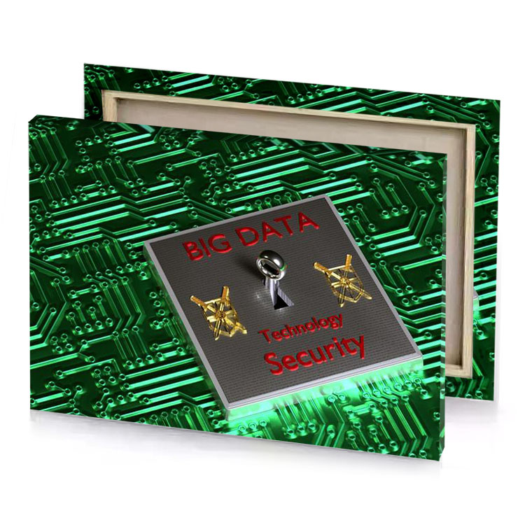 a computer chip with the words bio data security on taupe canvas