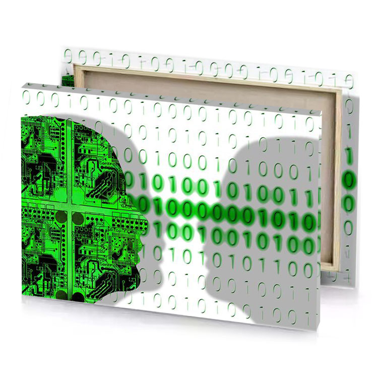 a computer circuit with green brain on it forest canvas