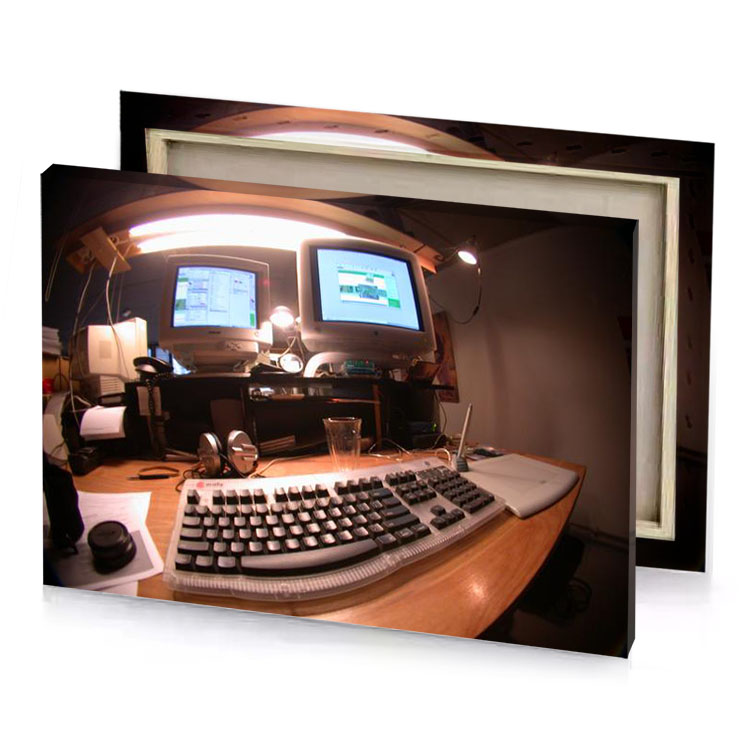 a computer desk with keyboard and monitor smoky black canvas