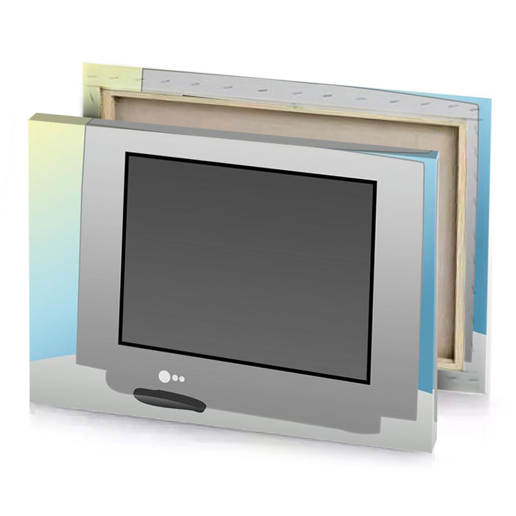 a computer monitor with blank screen dim gray canvas