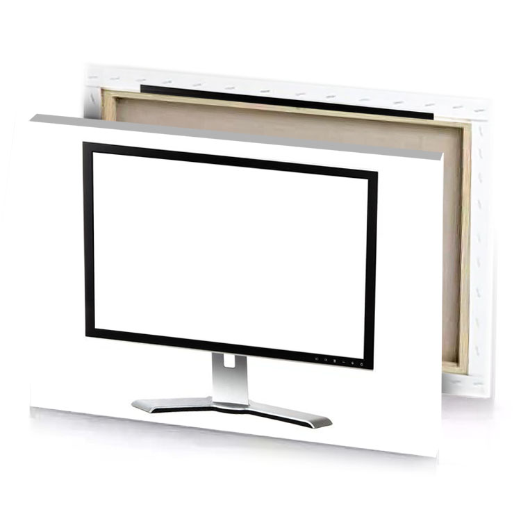 a computer monitor with white screen snow canvas