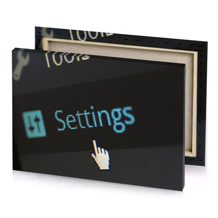 a computer screen with the word settings on it maximum blue canvas