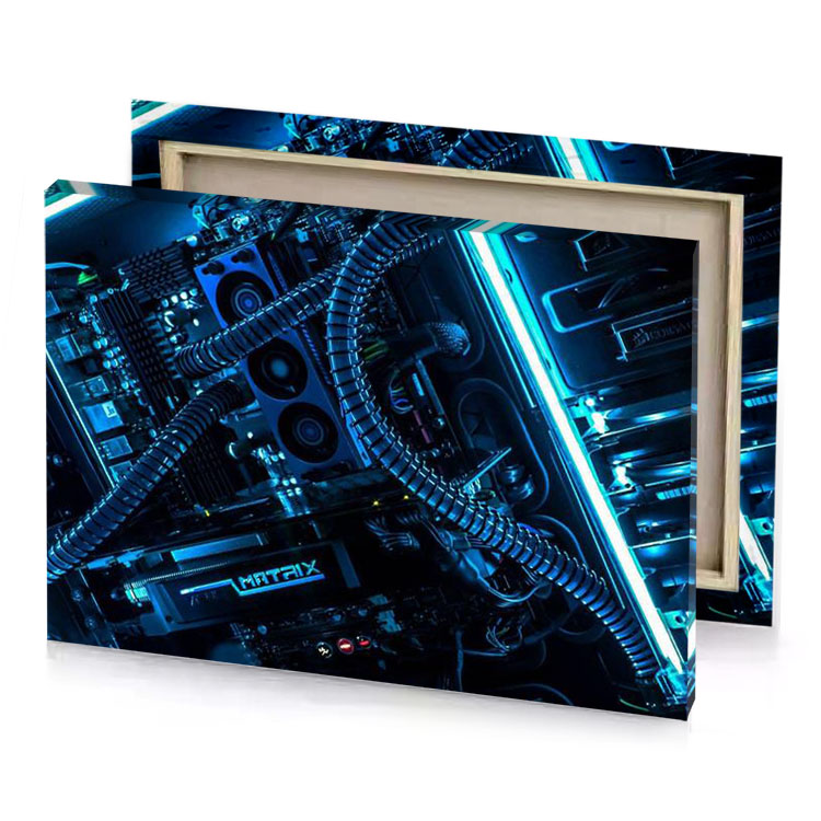 a computer with blue light on it smoky black canvas