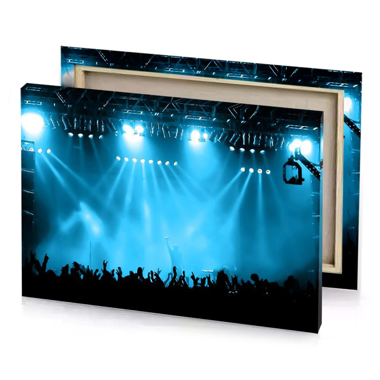 a concert scene with stage and crowd blue jeans canvas