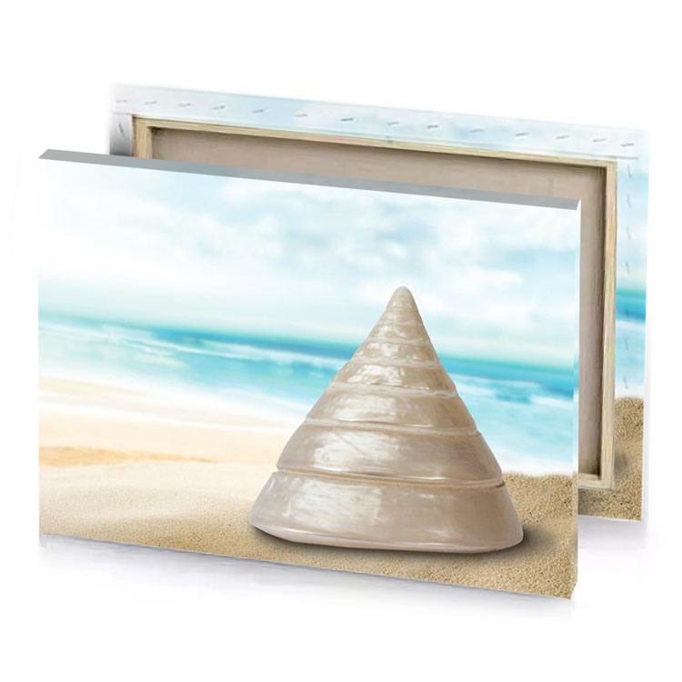a cone shaped object on beach sky blue canvas