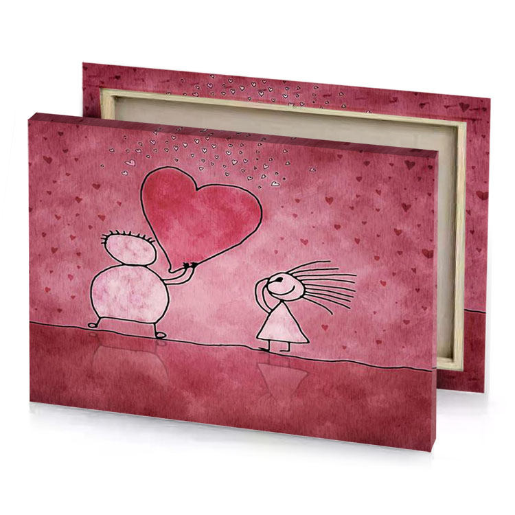 a couple holding hands and looking at heart rosy brown canvas