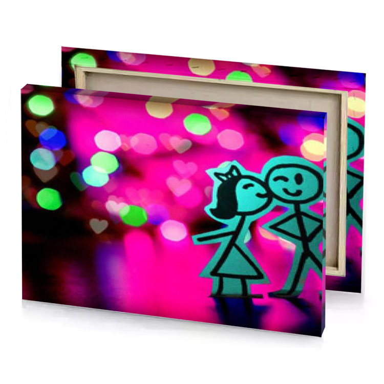 a couple holding hands in front of colorful background deep pink canvas