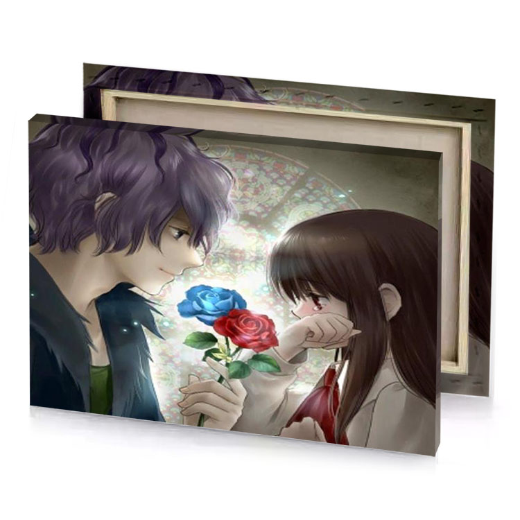 a couple holding rose and looking at each other platinum canvas