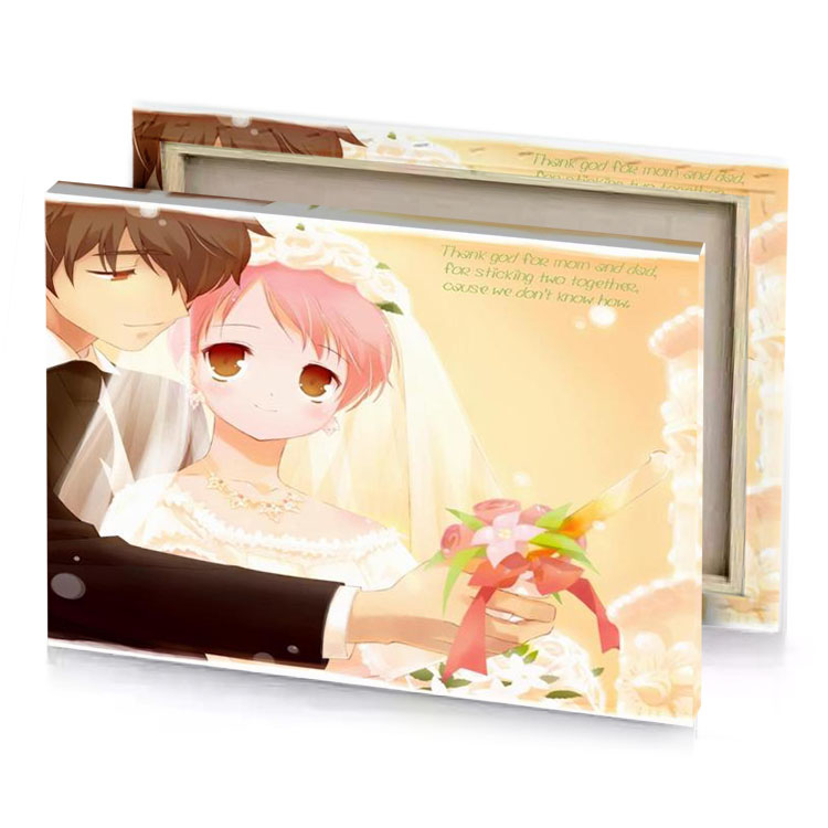 a couple in wedding dress and bouquet blanched almond canvas