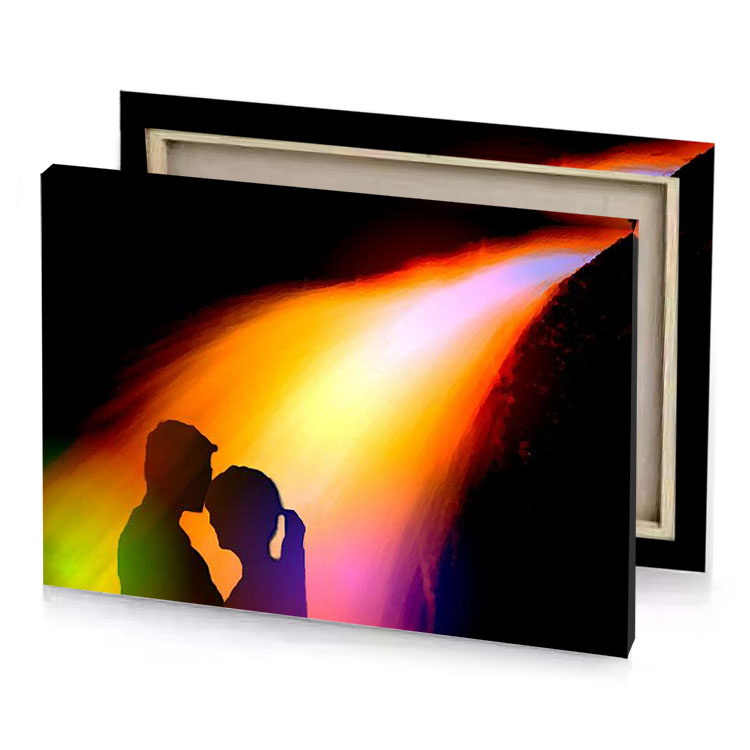 a couple kissing in the dark orange canvas