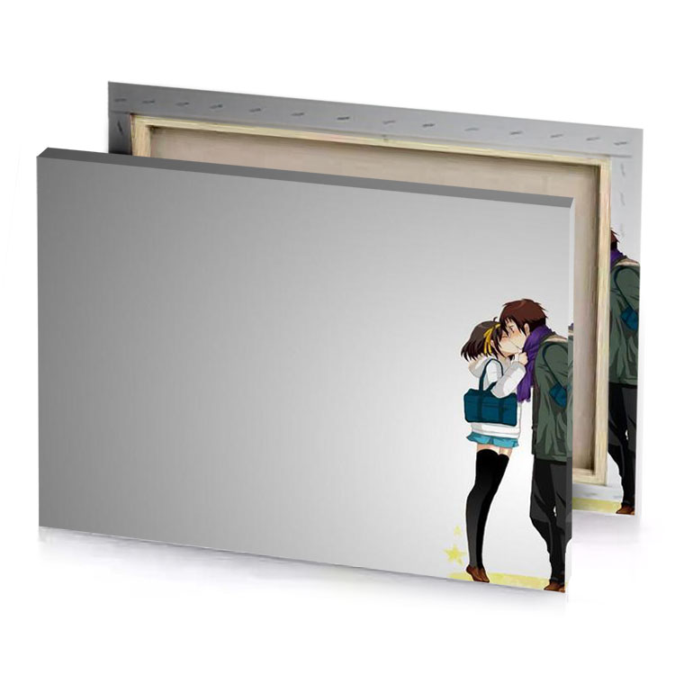 a couple kissing in the middle of gray background silver canvas