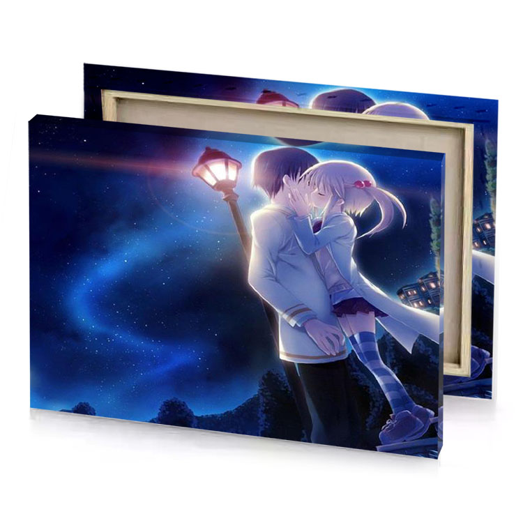 a couple kissing in the moonlight glaucous canvas