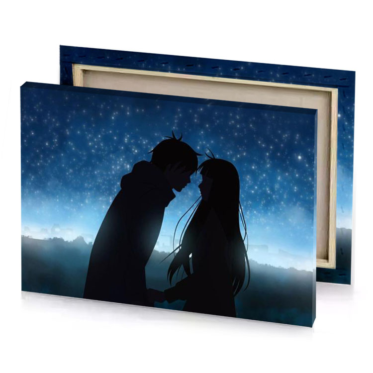 a couple kissing in the moonlight smoky black canvas