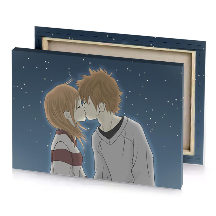 a couple kissing in the snow dim gray canvas