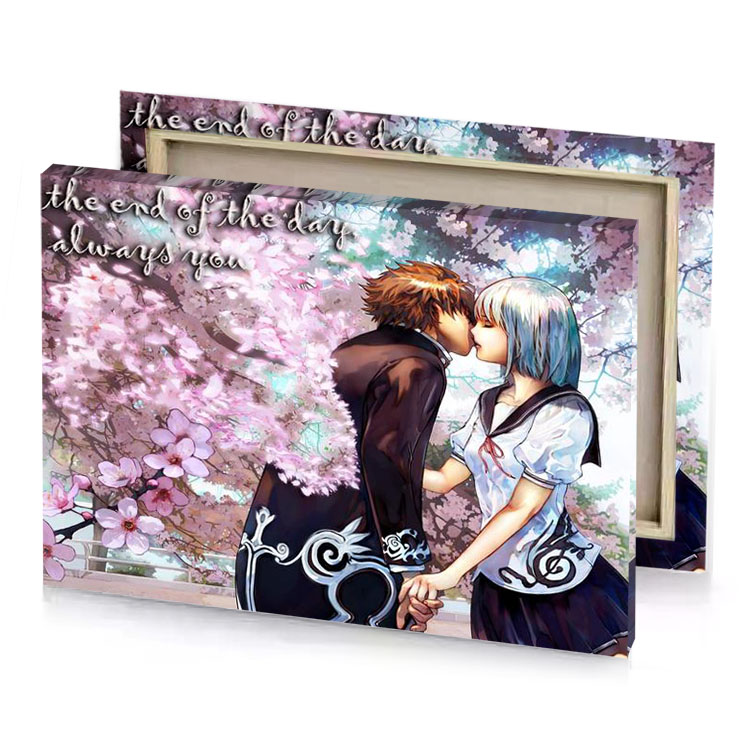 a couple kissing under cherry tree thistle canvas
