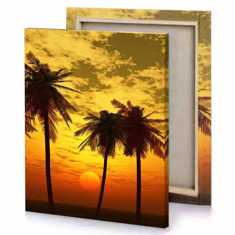 a couple of palm trees yellow orange canvas
