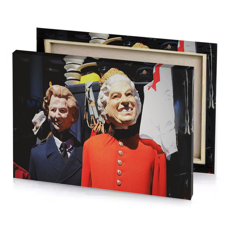 a couple of puppets dressed in red coats zinnwaldite brown canvas